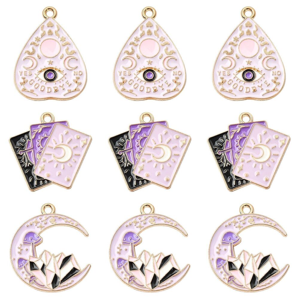 6858 15pcs 3 Styles Pink Tarot Magic Enamel Celestial Heart Moon Gothic
